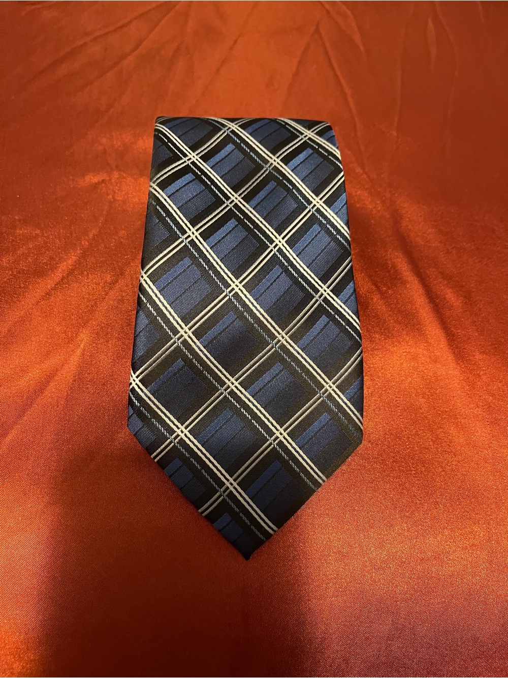 Arrow Navy Blue Plaid Tie with Silver and Black Accents